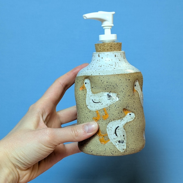 Handmade Ceramic Soap Dispenser in Silly Goose