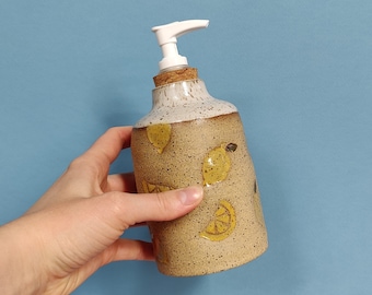 Handmade Ceramic Soap Dispenser in Lemon Stamp