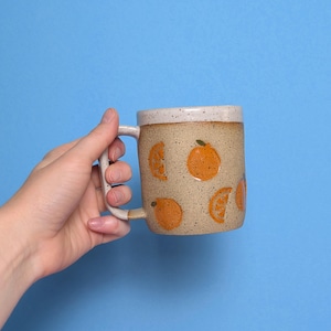 Handmade Ceramic Mug in Orange Stamp