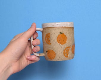 Handmade Ceramic Mug in Orange Stamp