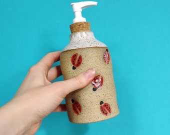 Handmade Ceramic Soap Dispenser in Ladybug