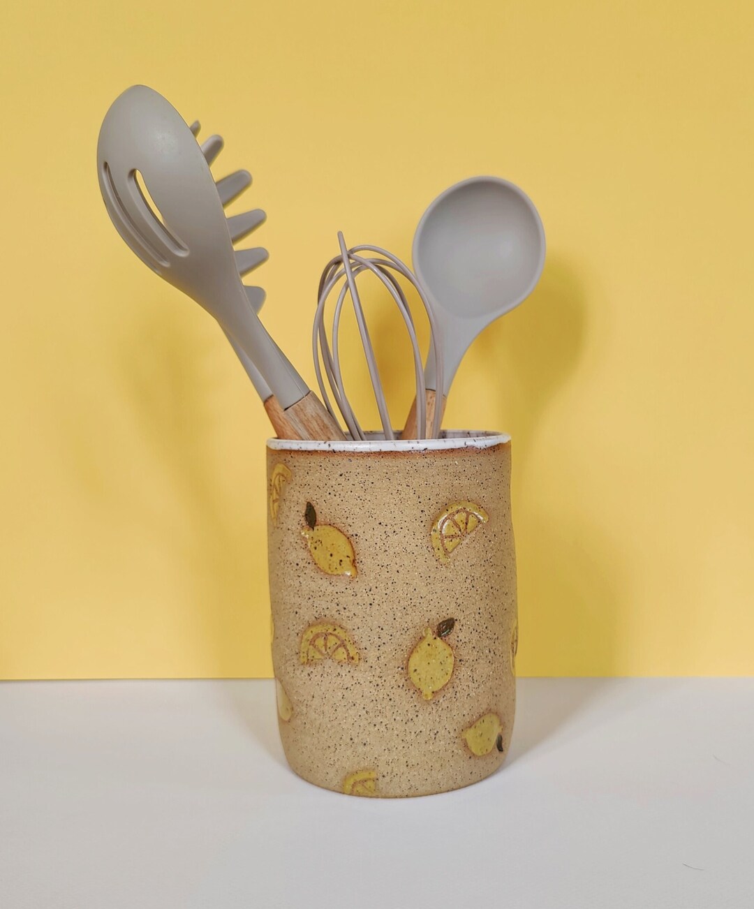 Handmade Ceramic Kitchen Utensil Holder in Lemon Stamp Etsy