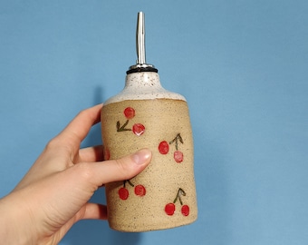 Handmade Ceramic Oil Cruet in Cherry Stamp