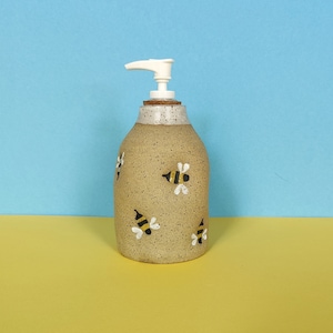 Handmade Ceramic Soap Dispenser in Bee Stamp