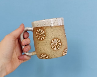 Handmade Ceramic Mug in Lazy Daisy Stamp