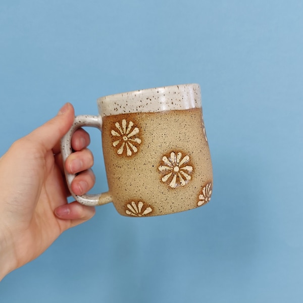 Handmade Ceramic Mug in Lazy Daisy Stamp