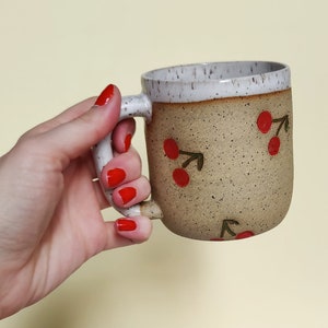 Handmade Ceramic Mug in Cherry Stamp // Cherry Mug