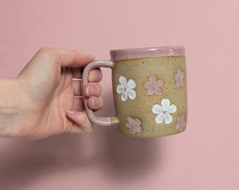Ceramic Flower Mug in Pink Primrose