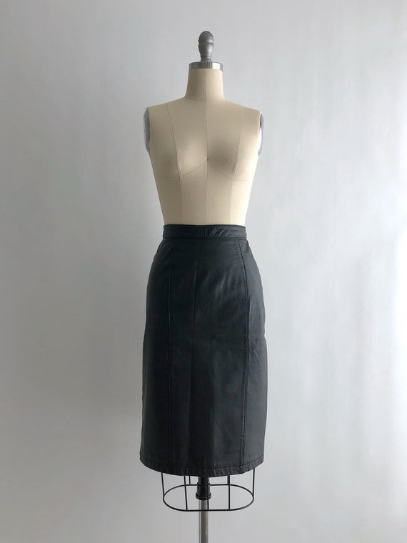 Vintage 80s Leather Skirt / Vintage 80s Black Lea… - image 2