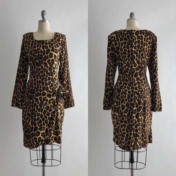 Vintage 90s Leopard Print Dress / Vintage 90s Leop