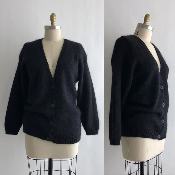 Vintage 80s Black Cardigan / Vintage 80s Fuzzy Bla