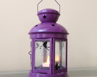 Lilac Tooth Fairy Lantern, Hand Painted Fairies, Battery Candle