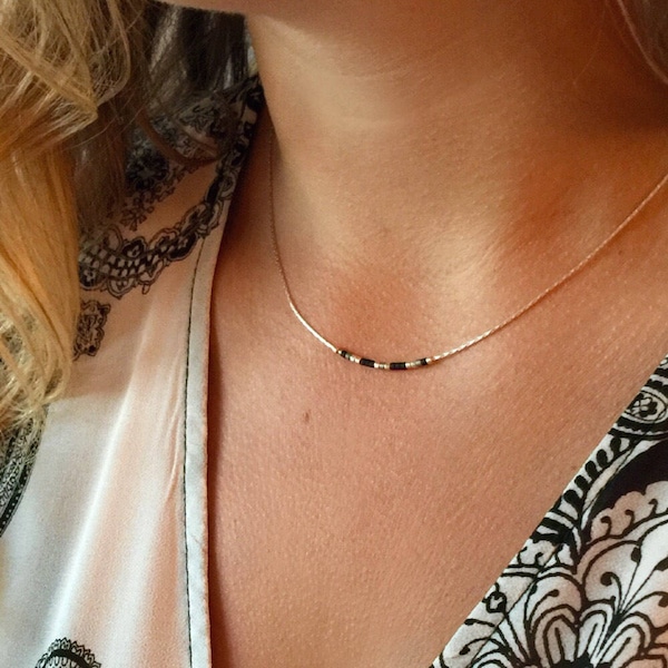 Dainty Chain Beaded Necklace, Layering Necklace, Simple Necklace, Sterling Silver Chain, Minimalist Necklace Jewelry, Gift for Her