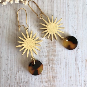 Gold SUN Tortoise Shell Earrings image 2