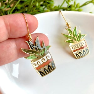 Green Succulent Plant Earrings, Plant Jewelry, Potted Plant Earrings, Plant Lady Gift, Nature Jewelry, Botanical Jewelry, Boho Earrings