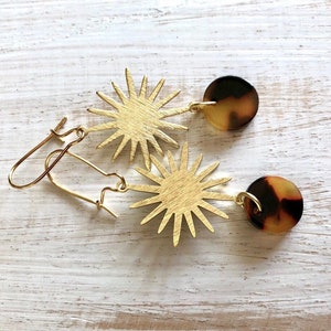 Gold SUN Tortoise Shell Earrings image 5