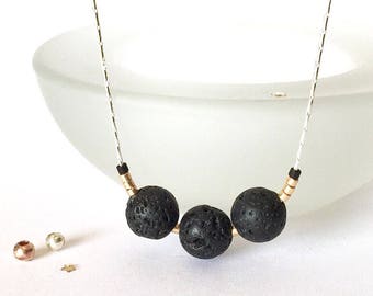 LAVA Stone Necklace, Lava Bead Necklace, Sterling Silver Necklace, Essential Oil Necklace Diffuser Jewelry, Aromatherapy, Minimalist