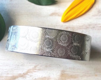 SUNFLOWER Bracelet Cuff, Sunflower Jewelry, Floral Jewelry, Hand Stamped, Gardener Gift, Nature Jewelry,