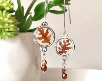 Long Silver OAK LEAF Earrings, Dried Leaf Earrings, Leaf Jewelry, Woodland Earrings, Nature Lover, Nature Earrings, Tree Earrings