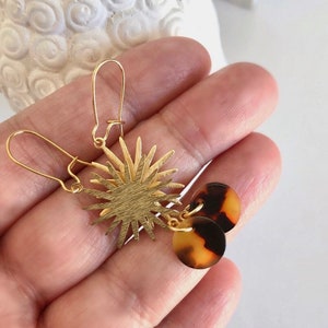 Gold SUN Tortoise Shell Earrings image 4