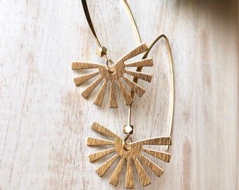 Gold SUN Earrings, Sunburst Earrings, Sun Jewelry, Sunshine Earrings, Gold Celestial Earrings, Sunray Dangle Earrings, Boho Jewelry