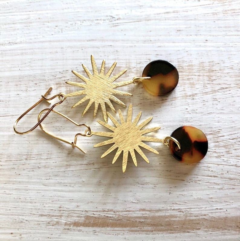 Gold SUN Tortoise Shell Earrings image 5