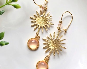 Gold SUN and MOON Earrings, Moon Glow Earrings, Sunshine Jewelry, Celestial Earrings, Gold Sunburst Earrings, Trendy Sun Earrings, Mom Gift