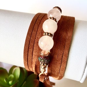 Multi Wrap Suede Leather Bracelet with Rose Quartz