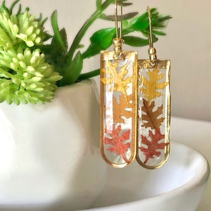 OAK LEAF Earrings, Dried Leaf Earrings, Oak Leaf Jewelry, Tree Earrings, Nature Earrings, REAL Leaf Jewelry, Fall Leaves, Autumn Gold Dangle