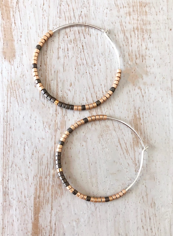 Sterling Silver Beaded Hoop Earrings Etsy Canada