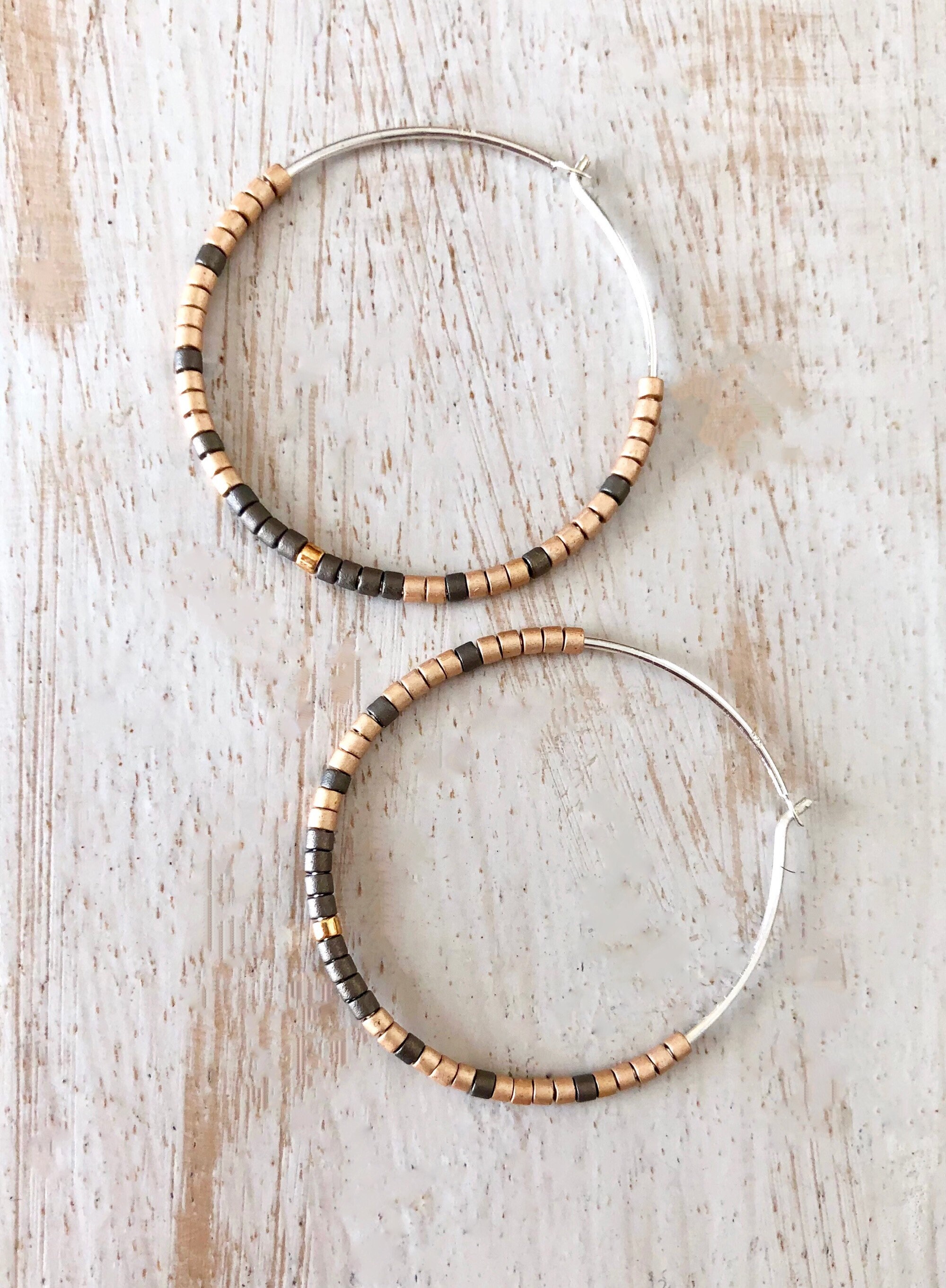 Trendy Silver Beaded Hoop Earrings Etsy