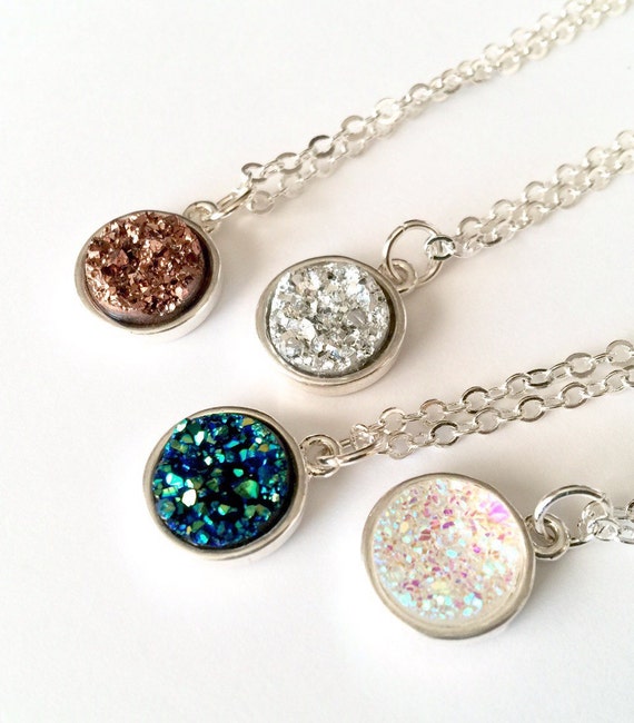Druzy Necklace, Druzy Jewelry, Blue Druzy Necklace, Silver Druzy Necklace,Rose Gold Druzy Necklace, White Druzy, Druzy Pendant, Editors Pick