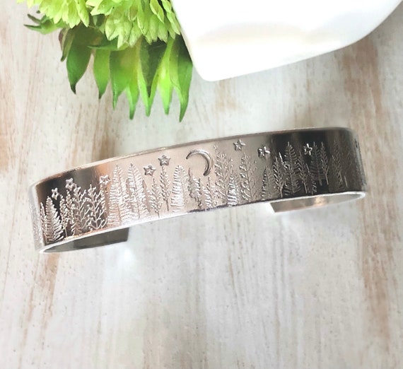 TREE Bracelet Cuff Forest Tree Jewelry Hand Stamped Cuff