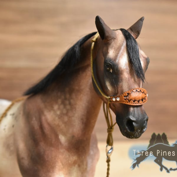 Tooled Bronc Noseband Rope Halter for Model Horses