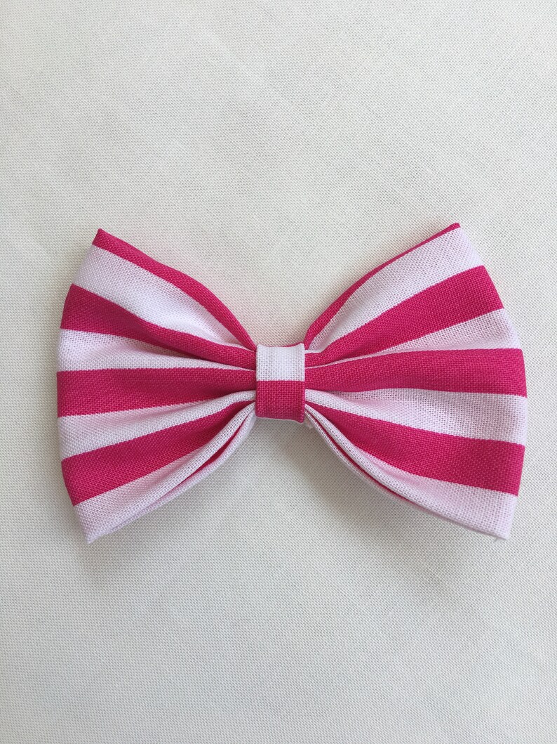 Pink White Stripe Hair Bow Girls Fabric Hair Bows Baby Etsy