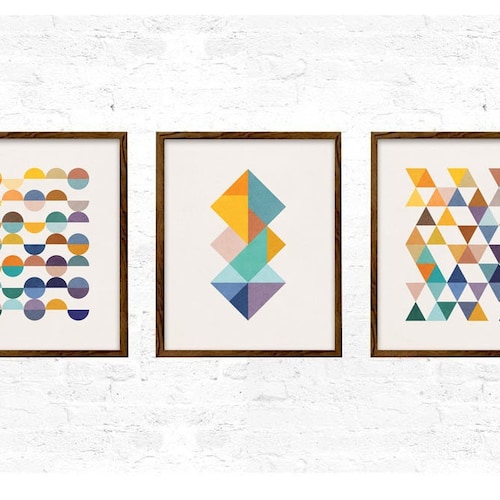 Contemporary Geometric Abstract Art Set of 3 Prints. Modern Etsy