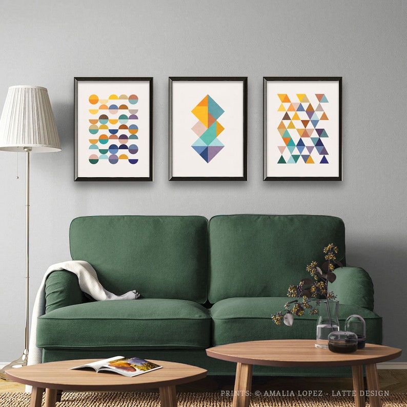Set of 3 geometric prints. Feature wall prints. Geometric wall Etsy