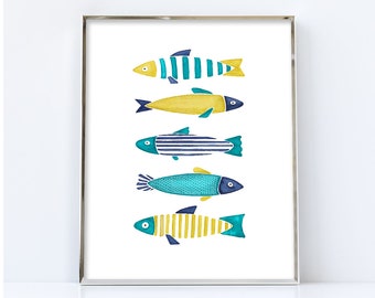 Fish print. Digital download. Bathroom print, Coastal print, kitchen print, fish printable, fish digital file, fish illustration print