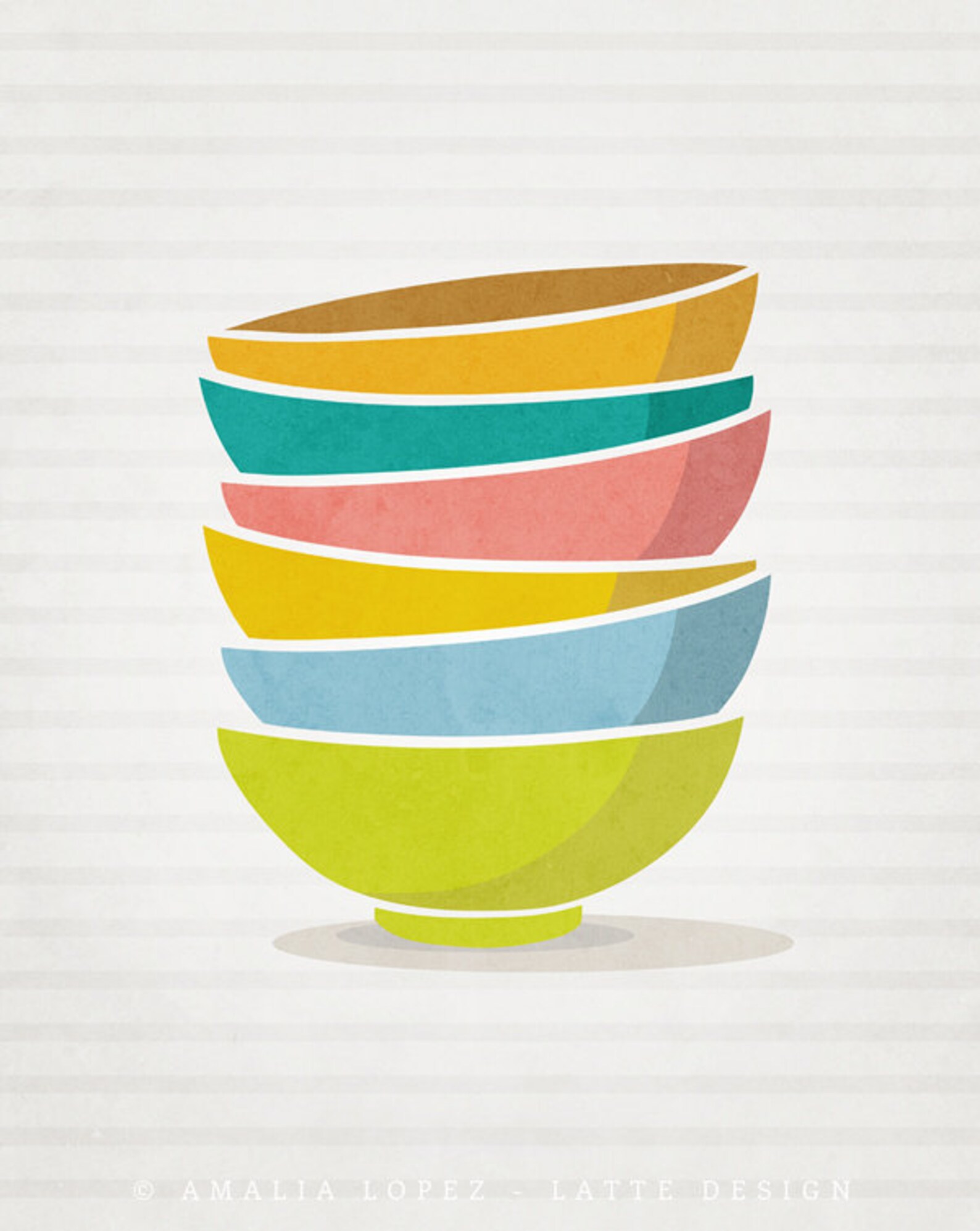 Kitchen Print. Stacked Bowls. Kitchen Art. Stack of Bowls. Etsy