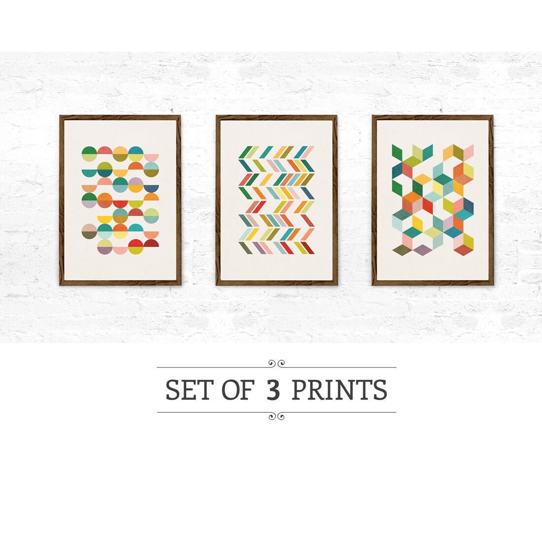 Set of 3 geometric prints. Feature wall art. Geometric wall Etsy