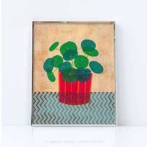 Pilea plant collage. Digital download. Pilea print, Money plant print, indoor plant print, botanical print