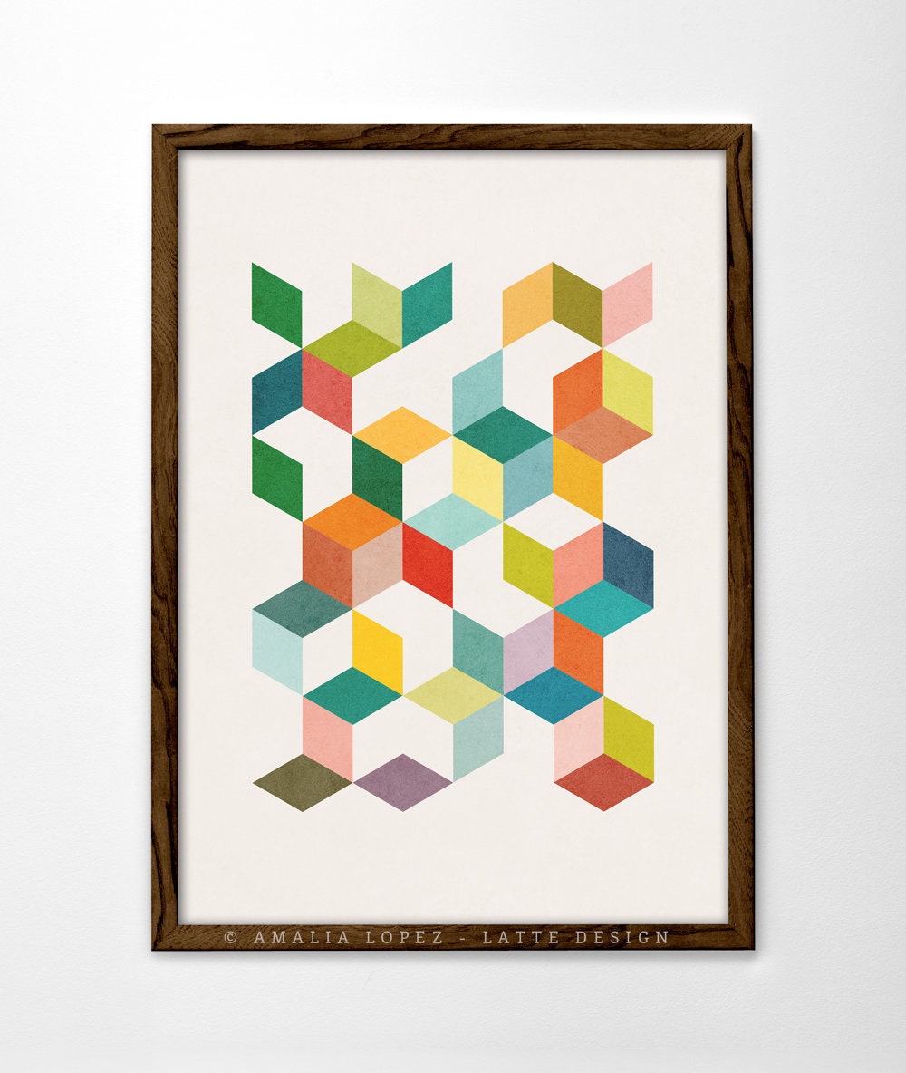 Set of 3 geometric prints. Feature wall art. Geometric wall Etsy