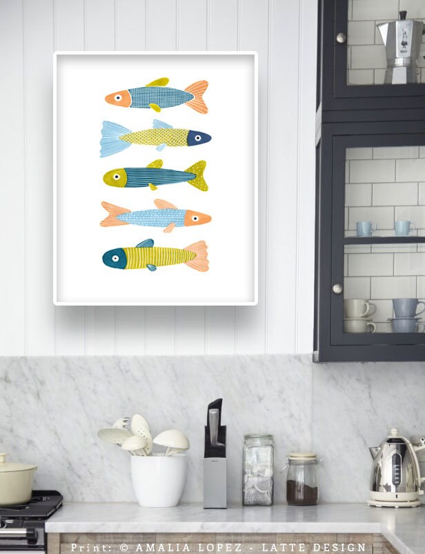Kitchen Printable Fish Fish 3 Print. Digital Download. Bathroom Print, Coastal Print, Kitchen ...