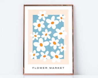 Blue flower market printable. Digital download. Blue Floral Wall Art, blue Flower Poster, Blue Flower Painting, blue boho print