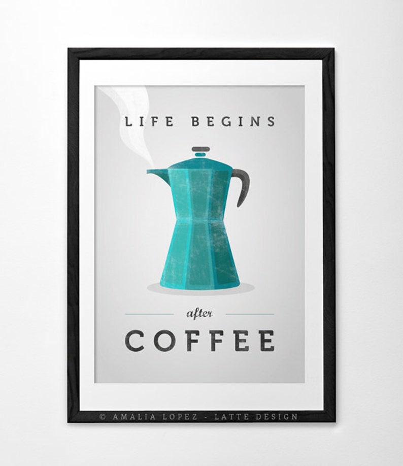 Life begins after coffee print coffee poster Kitchen wall art Retro print Chartreuse print Chartreuse kitchen green kitchen print