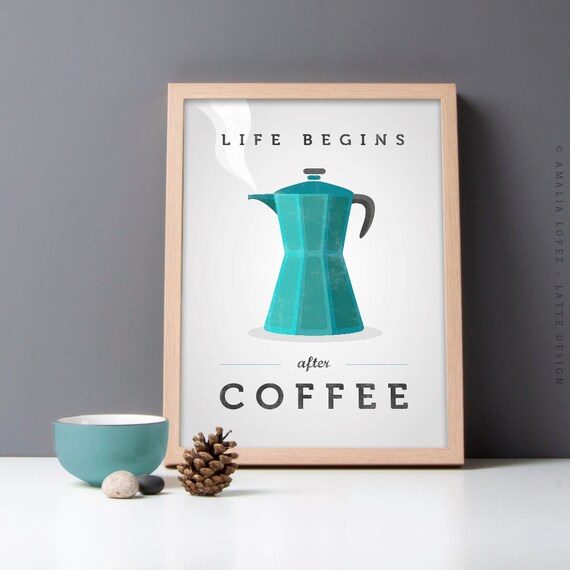 Life begins after coffee print coffee poster Kitchen wall art Retro print Chartreuse print Chartreuse kitchen green kitchen print