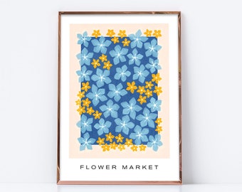 Forget-me-not flowers. Digital download. Blue and yellow flower market printable. Blue and yellow Floral Wall Art, blue boho print