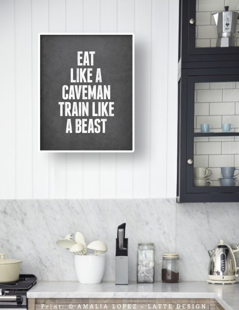 Inspirational fitness print workout print workout motivational fitness print paleo print LD10019 Eat like a caveman train like a beast