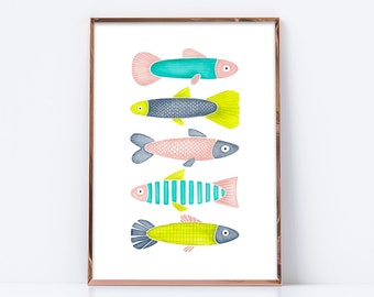 Fish print. Digital download. Bathroom print, Coastal print, kitchen print, fish printable, fish digital file, fish illustration print
