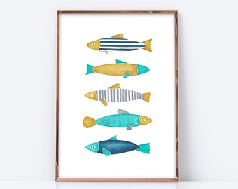 Fish print. Kitchen print kitchen art coastal decor kitchen wall art kitchen decor kitchen poster coastal wall art coastal art foodie gift